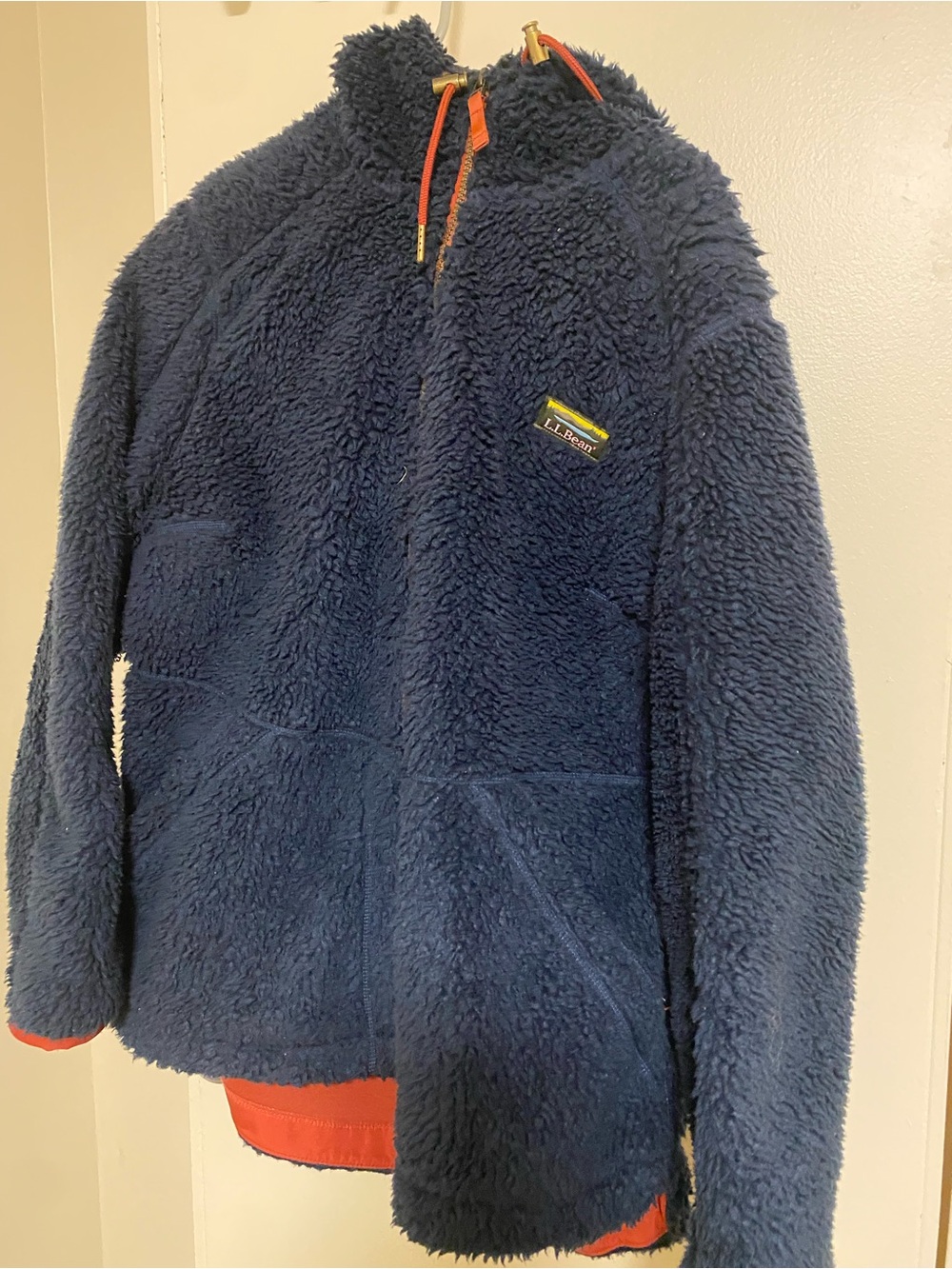 L.L. Bean Kids Navy Sherpa Pullover with Orange Trim